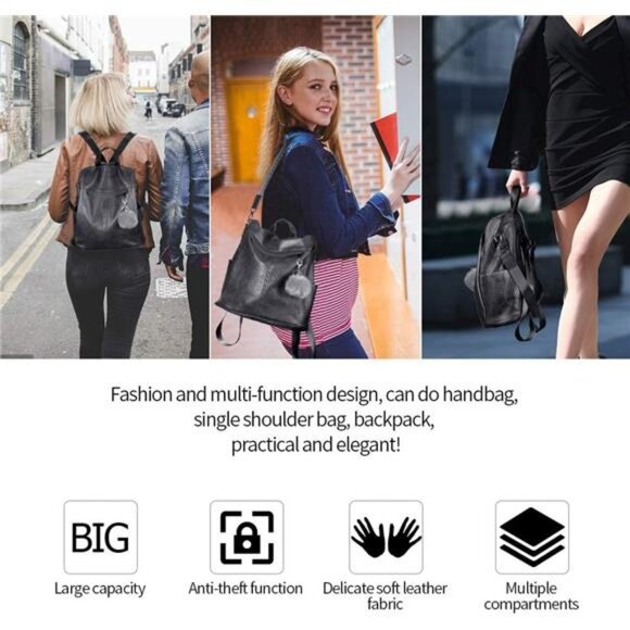 Women Backpack Purse Fashion Waterproof Anti-theft PU Leather Nylon Shoulder
